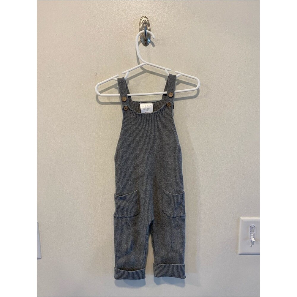 Mebie baby rib knit overalls gray one year 100% cotton